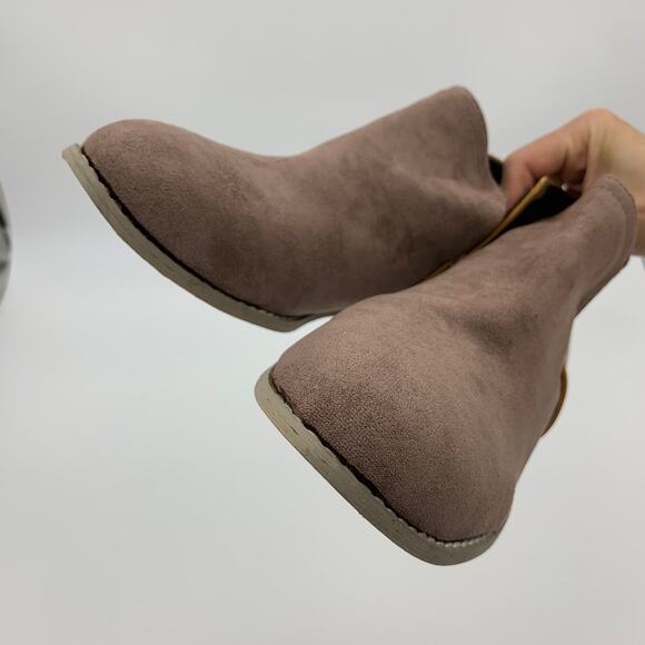 Ankle Boots Womens Size 8.5 Khaki & Brown Matte-Contrast Side Slit Block Heel - Picture 7 of 9